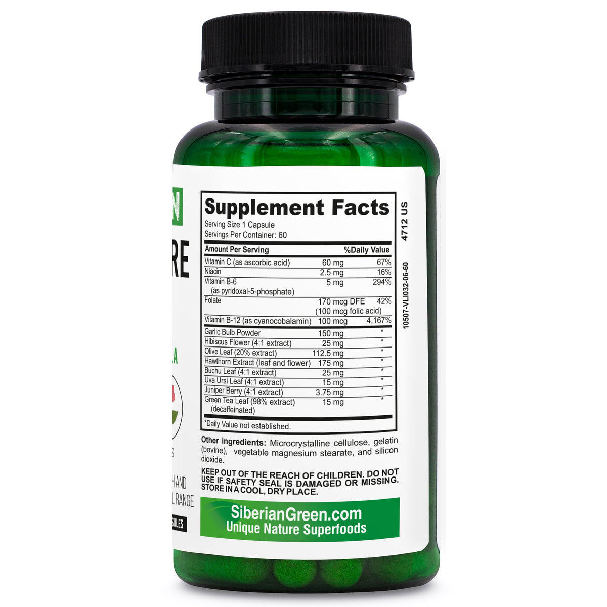 Herbal Cardio Pressure Support Siberian Green 60 Caps - Hawthorn Hibiscus Garlic