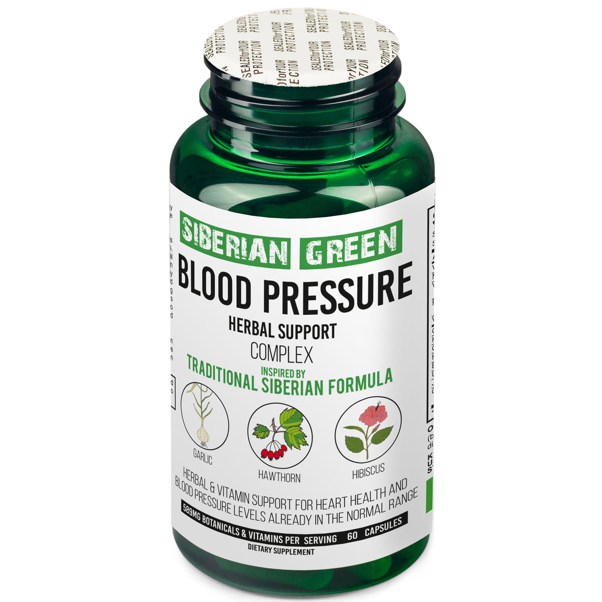 Herbal Cardio Pressure Support Siberian Green 60 Caps - Hawthorn Hibiscus Garlic