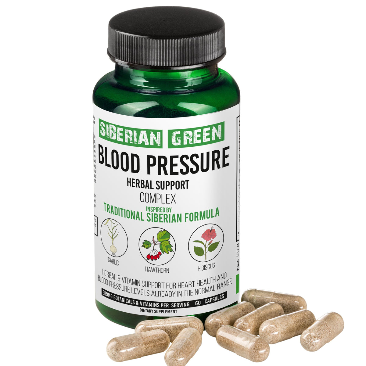 Herbal Cardio Pressure Support Siberian Green 60 Caps - Hawthorn Hibiscus Garlic