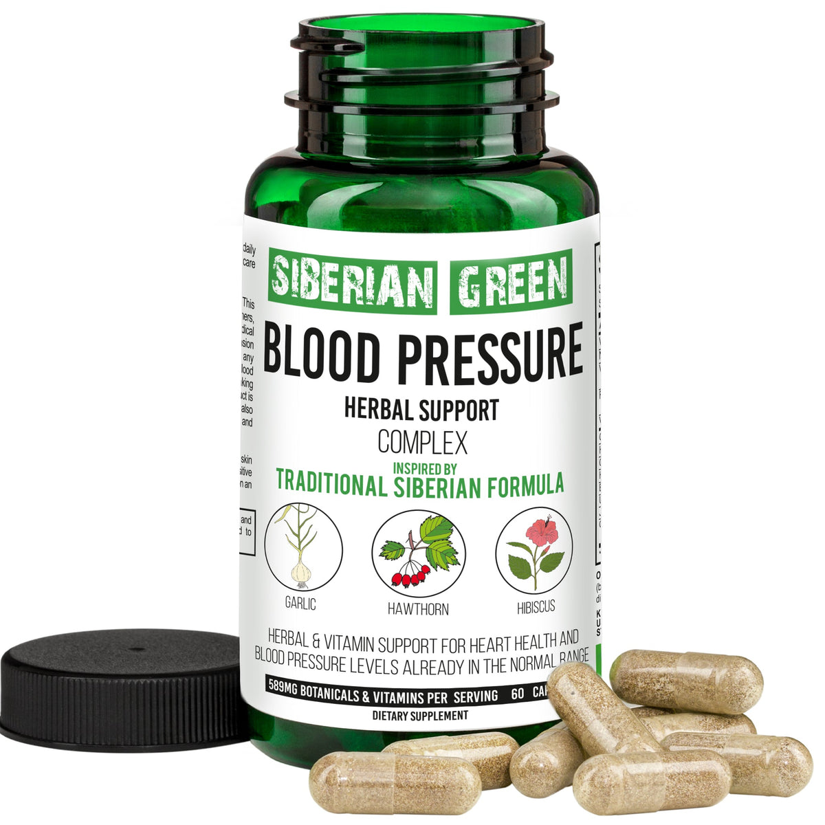 Herbal Cardio Pressure Support Siberian Green 60 Caps - Hawthorn Hibiscus Garlic
