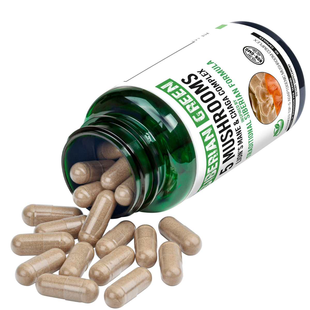 Siberian Green 5 Mushrooms Complex- 60 Vegan Capsules