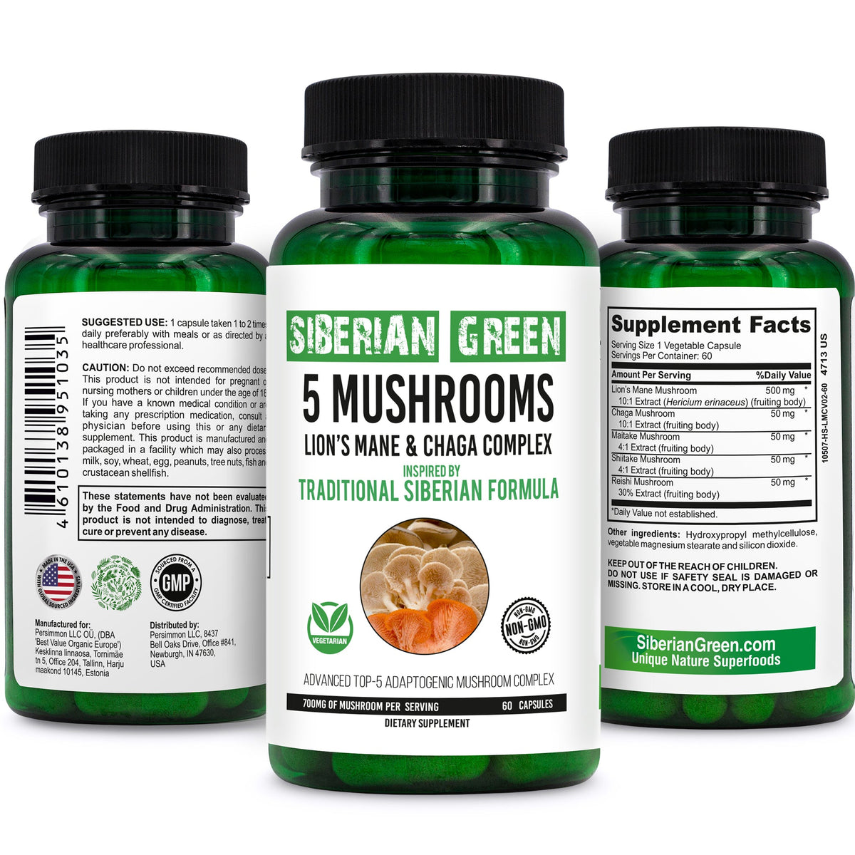 Siberian Green 5 Mushrooms Complex- 60 Vegan Capsules