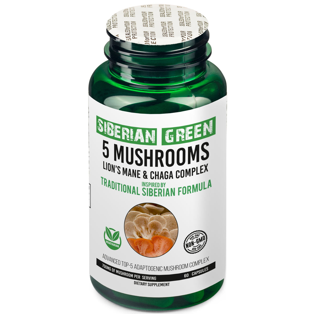 Siberian Green 5 Mushrooms Complex- 60 Vegan Capsules