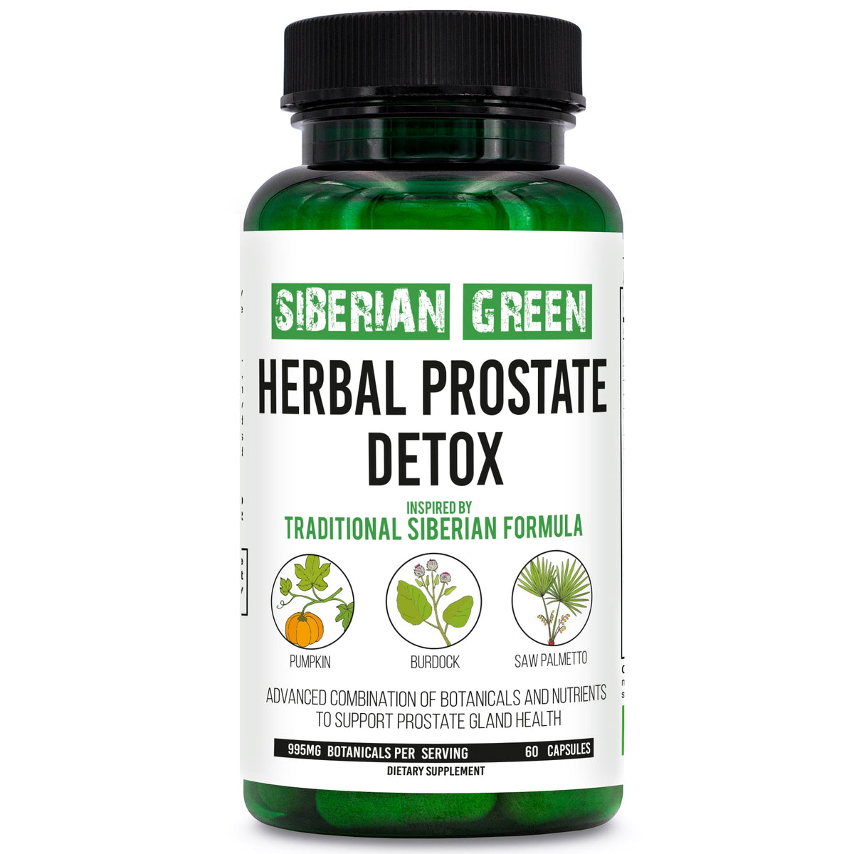 Herbal Prostate Detox Siberian Green 60 Caps – Saw Palmetto Burdock Pumpkin