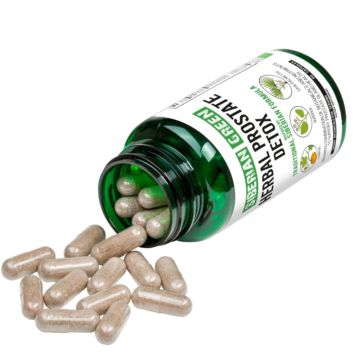 Herbal Prostate Detox Siberian Green 60 Caps – Saw Palmetto Burdock Pumpkin