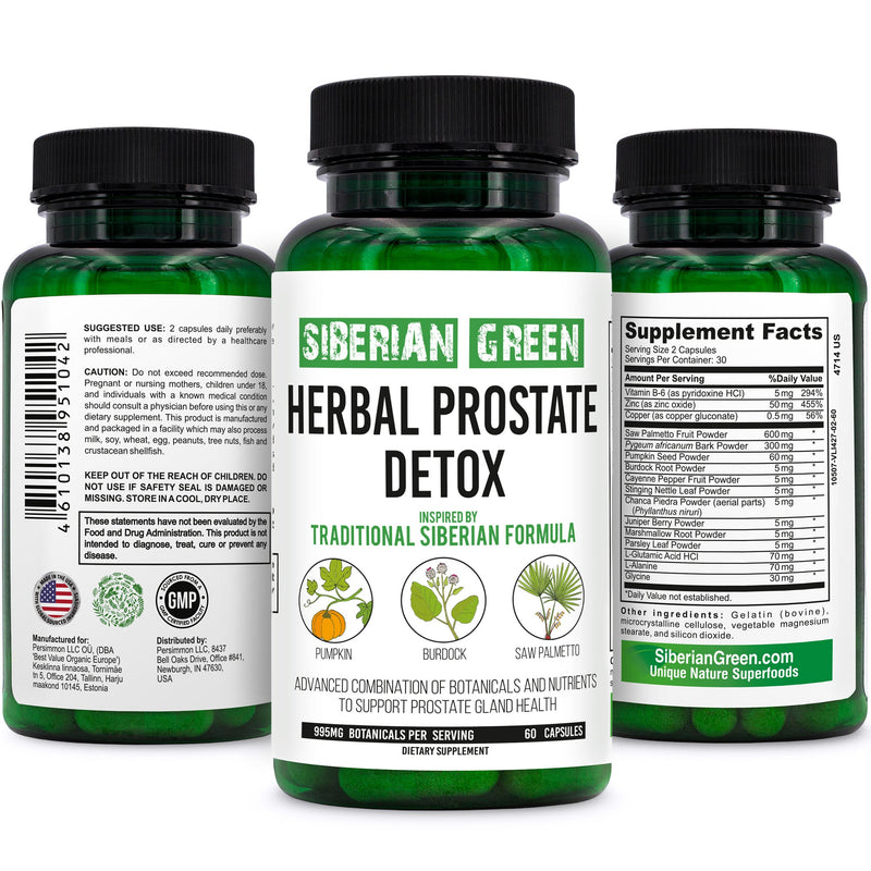 Herbal Prostate Detox Siberian Green 60 Caps – Saw Palmetto Burdock Pumpkin