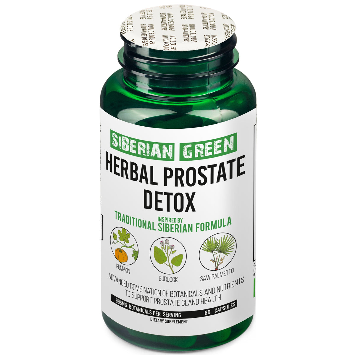 Herbal Prostate Detox Siberian Green 60 Caps – Saw Palmetto Burdock Pumpkin