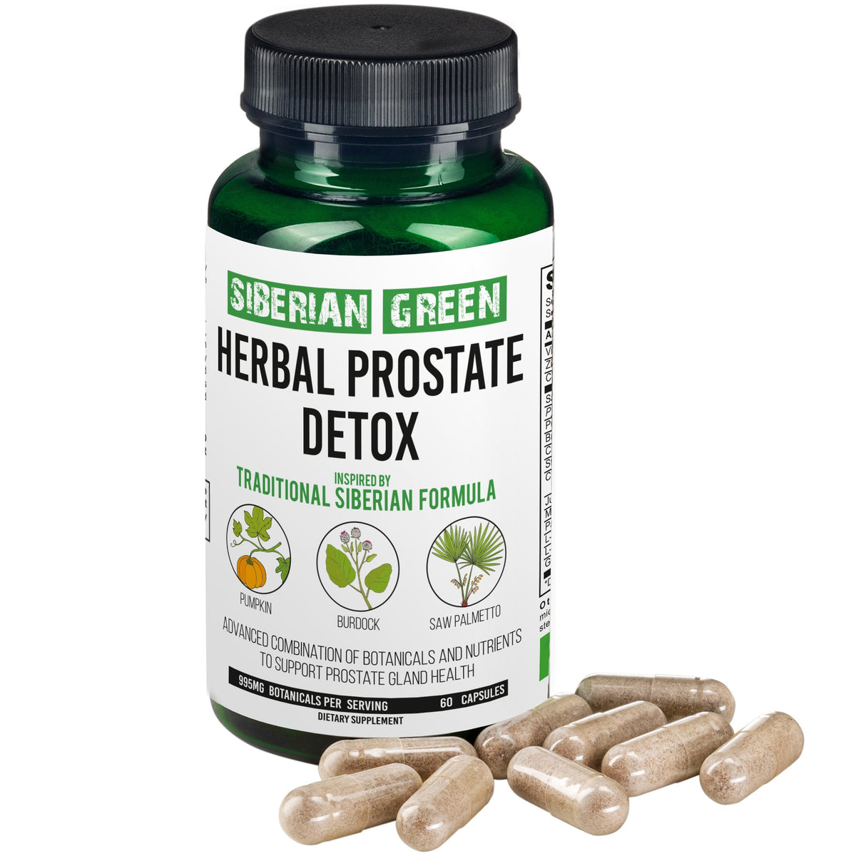Herbal Prostate Detox Siberian Green 60 Caps – Saw Palmetto Burdock Pumpkin