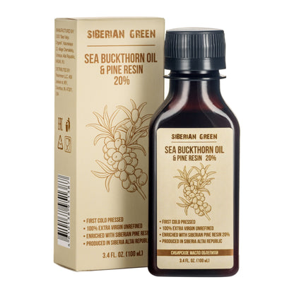 Siberian Sea Buckthorn Oil with Pine Cedar Resin Pure Natural 100% Extra Virgin Cold Pressed 100 ml / 3.4 fl oz