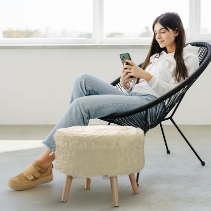 Cheer Collection Faux Fur Wood Leg Stool, White