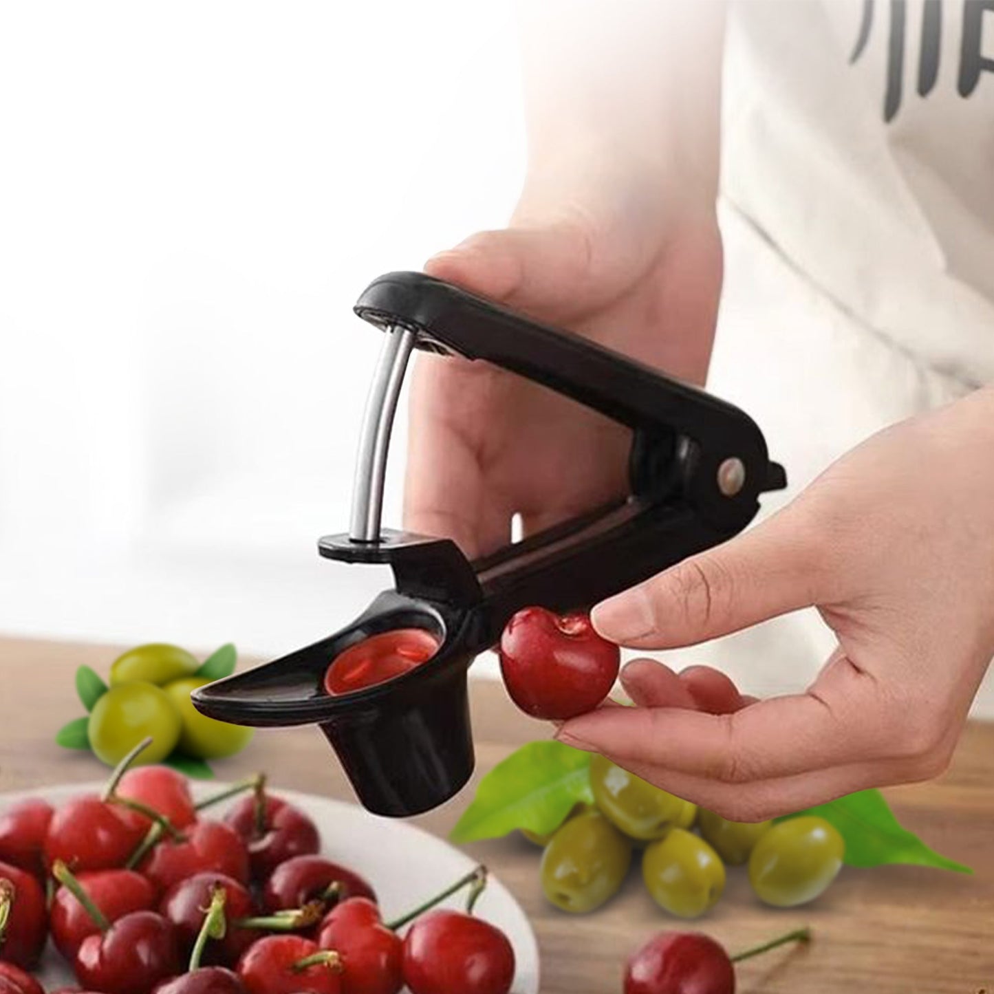 Cheer Collection Cherry and Olive Pitter – Effortless, One-Handed Pitting Tool for Cherries, Olives, and More