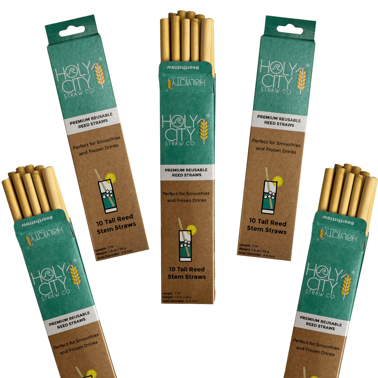 Tall Reusable Reed Straw Bundle - 5 Pack by Holy City Straw Company