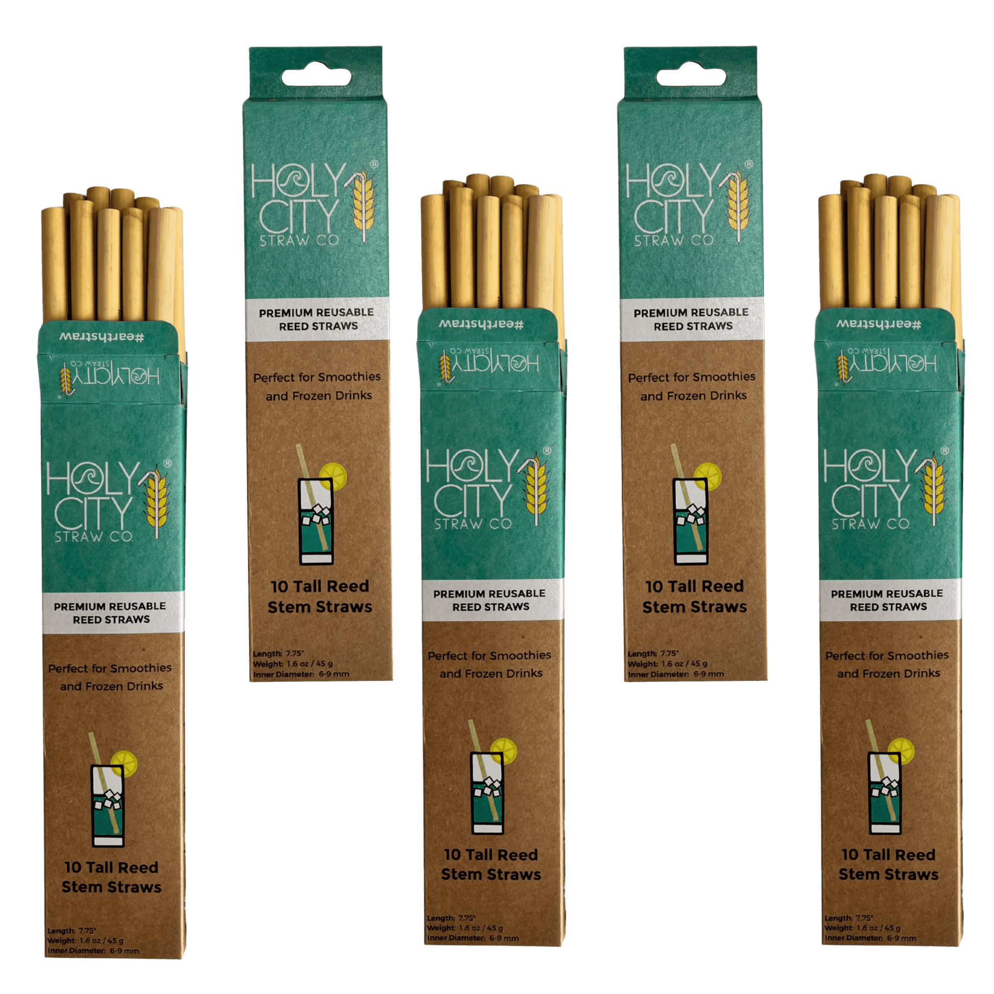 Tall Reusable Reed Straw Bundle - 5 Pack by Holy City Straw Company