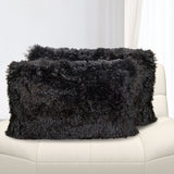 Cheer Collection  Shaggy Long Hair Throw Pillows - Super Soft and Plush Faux Fur Lumbar Accent Pillows - 12 x 20 - Set of 2