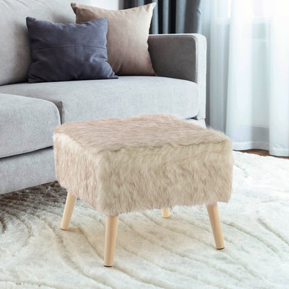 Cheer Collection Faux Fur Wood Leg Stool