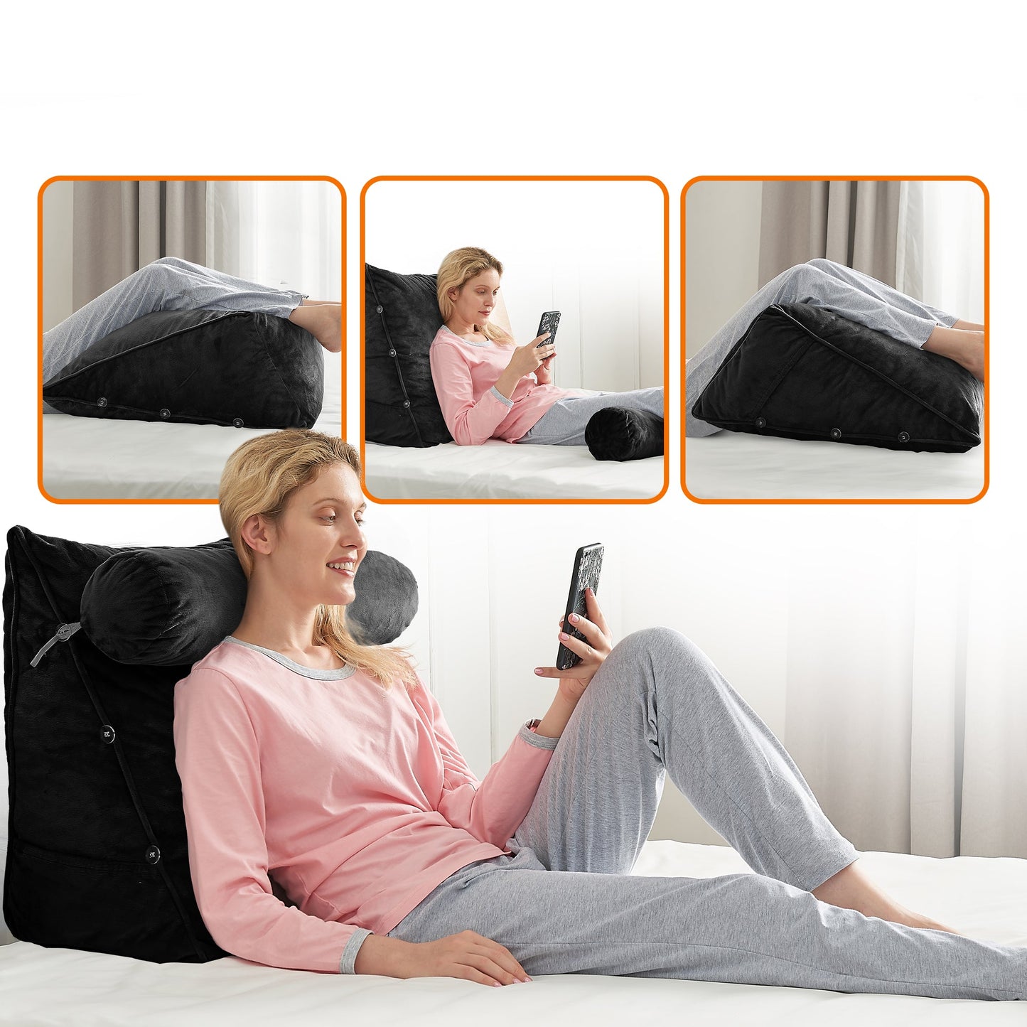 Cheer Collection Extra Large Wedge Shaped Reading and TV Pillow with Adjustable Neck Pillow