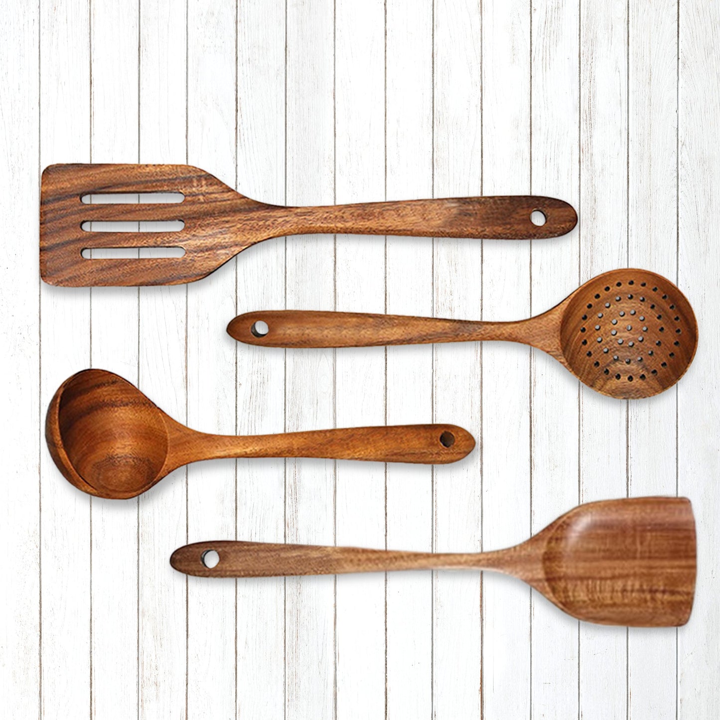 Cheer Collection Premium Teak Wood Spatula Set – Elegant 4-Piece Handcrafted Utensils for Effortless Cooking