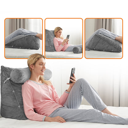 Cheer Collection Extra Large Wedge Shaped Reading and TV Pillow with Adjustable Neck Pillow