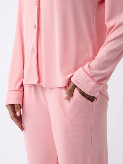 Women's Bamboo Rib-Knit Classic Long Sleeve Pajama Set