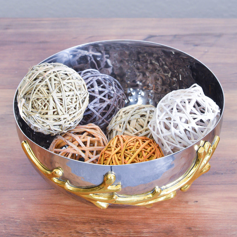 Berkware Two Tone Nickel Plated Decorative Serving Bowl with Gold Leaf Design - Potpourri Holder, Fruit Bowl, Candy Dish and Centerpiece Bowl