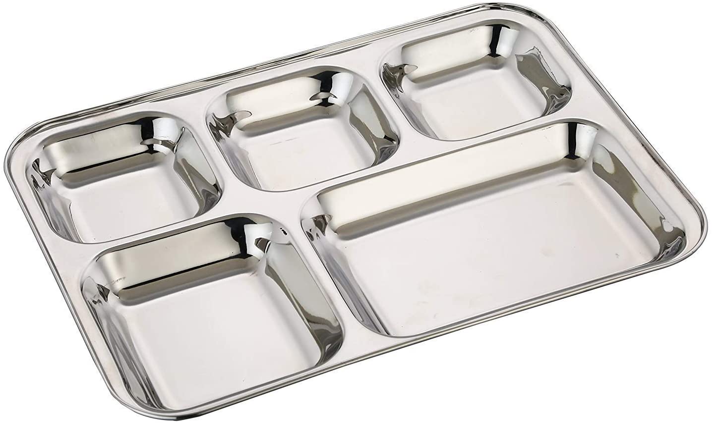 Stainless Steel Dinner Plates, Reusable, 5 Compartments, 2 Pack by ecozoi