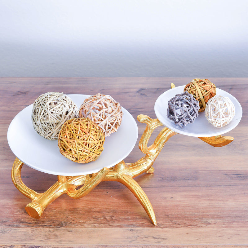 Berkware White 2 Tier Dish on Gold Stand 7698