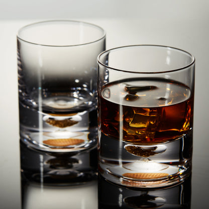 Berkware Lowball Whiskey Glasses with Unique Embedded Gold tone Flake Design