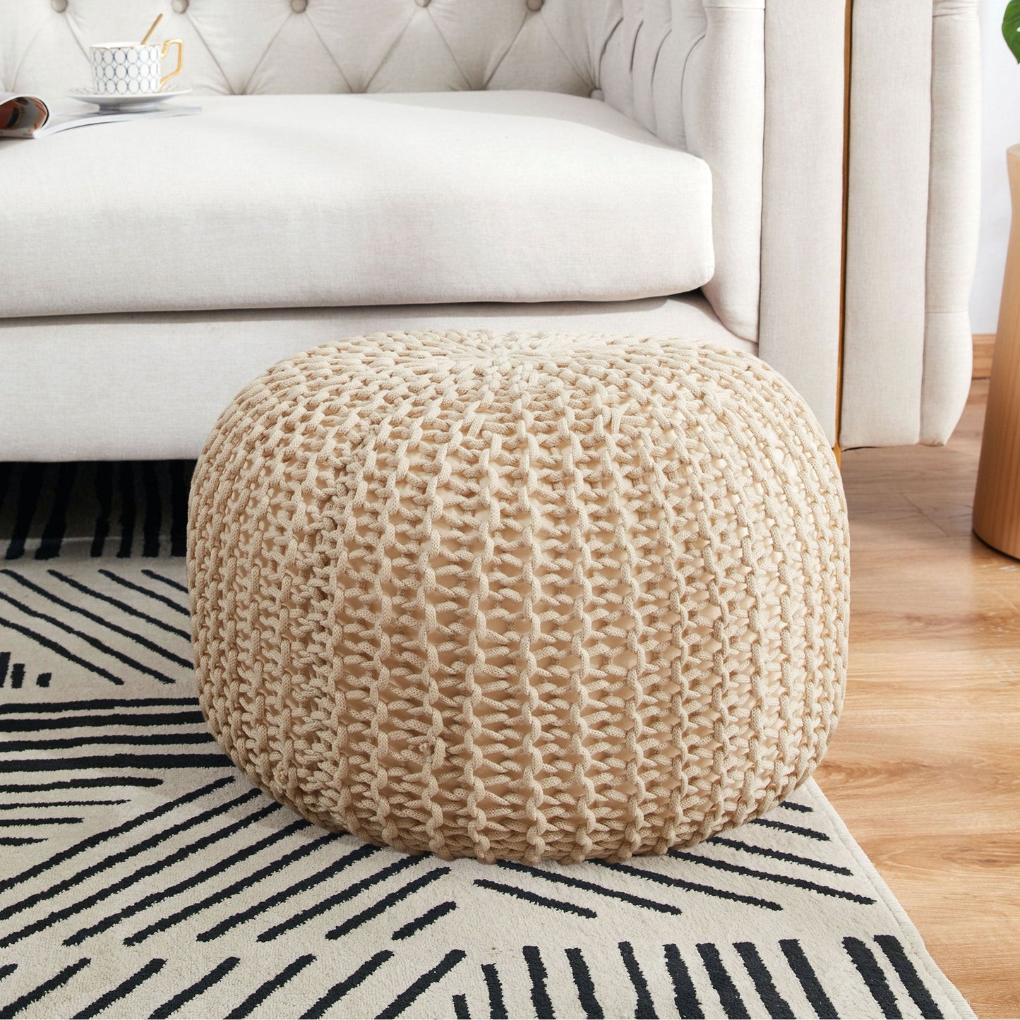 Cheer Collection 18" Round Pouf Ottoman - Chunky Hand-Knit Decorative and Comfortable Foot Rest