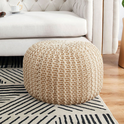 Cheer Collection 18" Round Pouf Ottoman - Chunky Hand-Knit Decorative and Comfortable Foot Rest