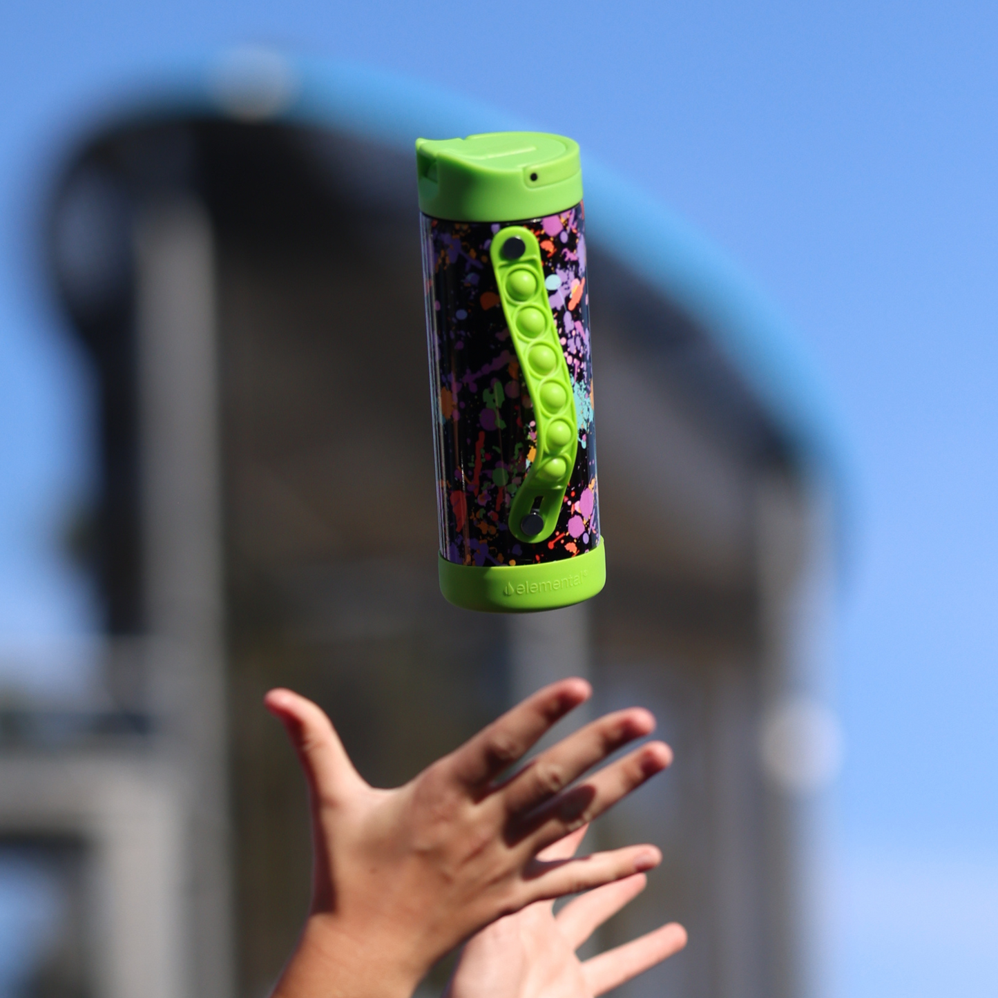 Iconic 14oz Pop Fidget Bottle - Green Paint Splatter