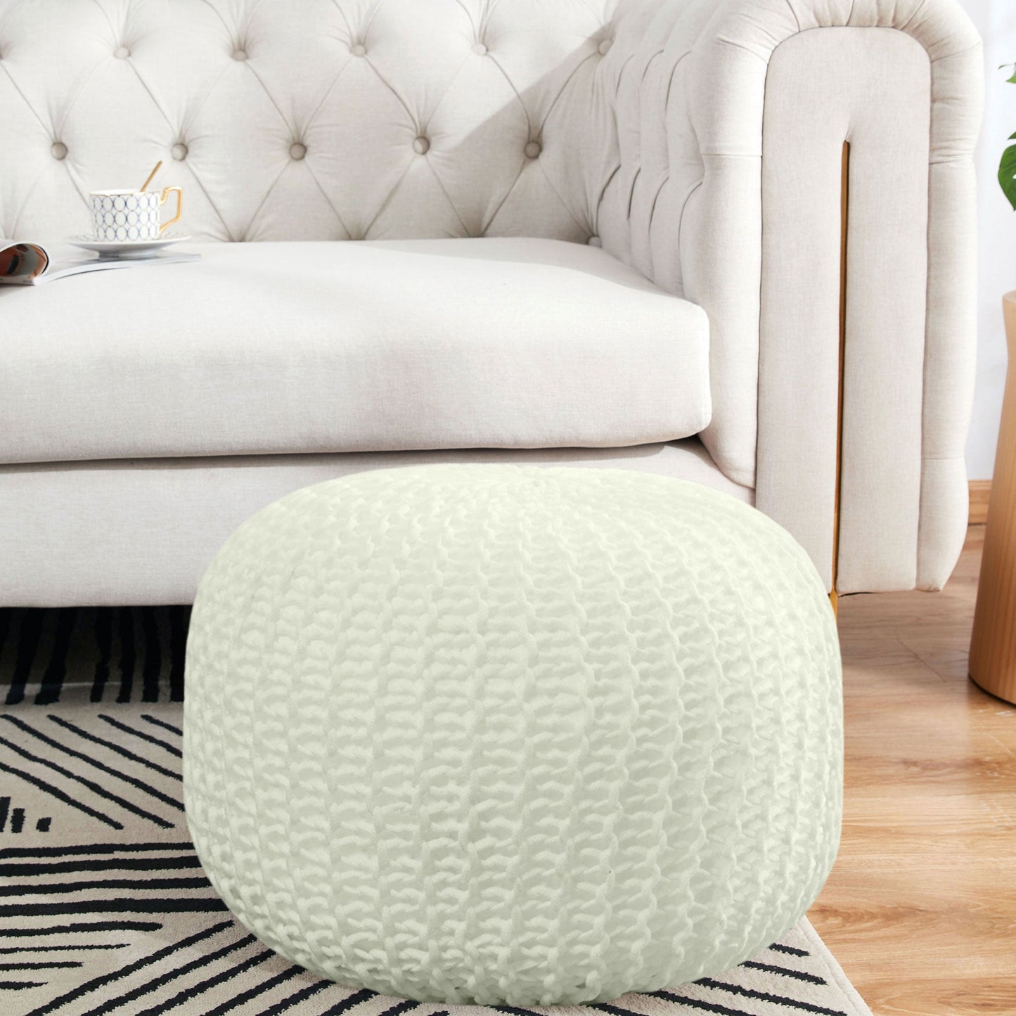 Cheer Collection 18" Round Pouf Ottoman - Chunky Hand-Knit Decorative and Comfortable Foot Rest