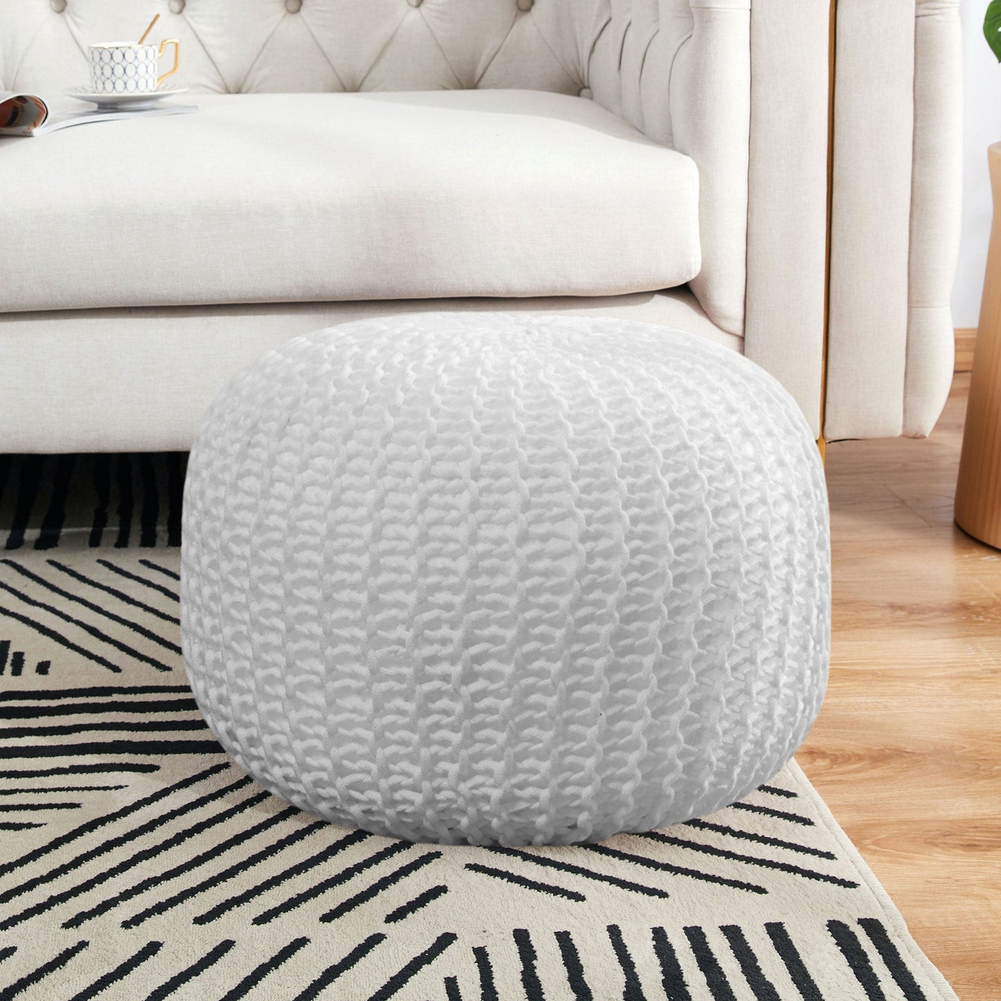 Cheer Collection 18" Round Pouf Ottoman - Chunky Hand-Knit Decorative and Comfortable Foot Rest