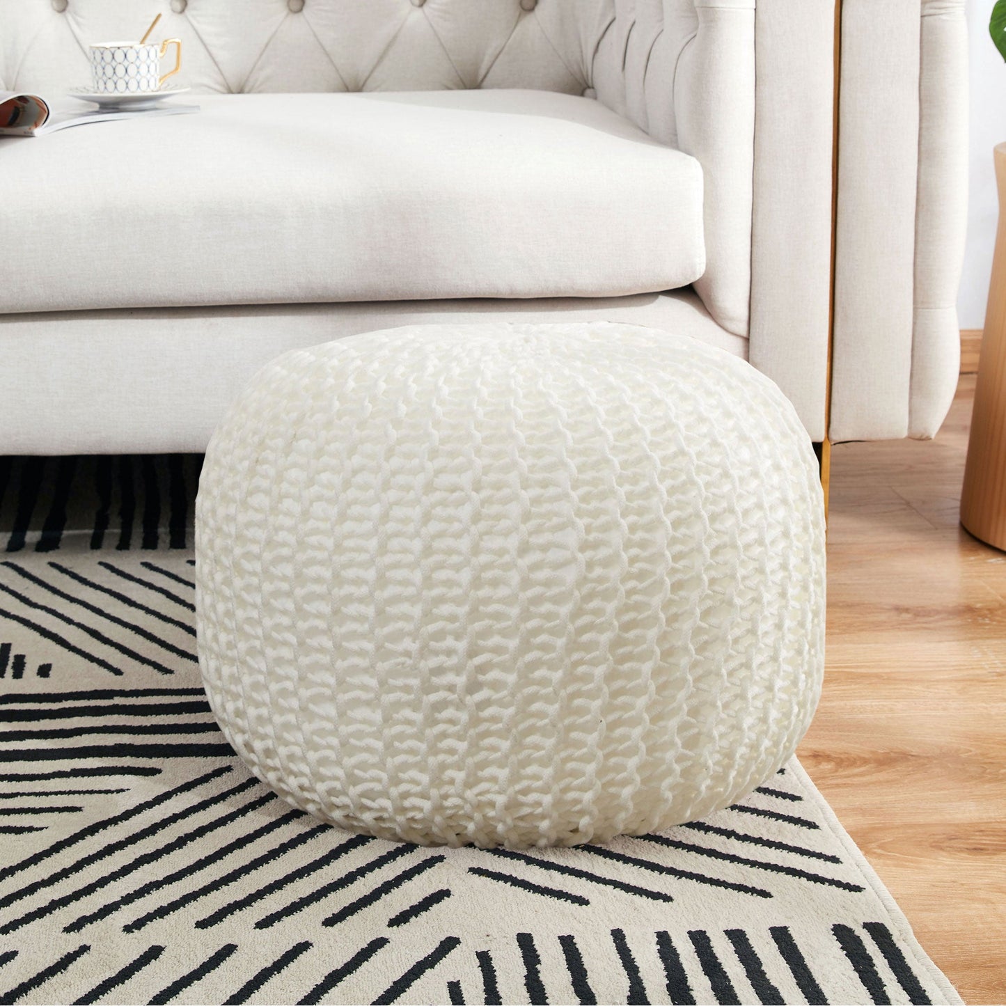 Cheer Collection 18" Round Pouf Ottoman - Chunky Hand-Knit Decorative and Comfortable Foot Rest