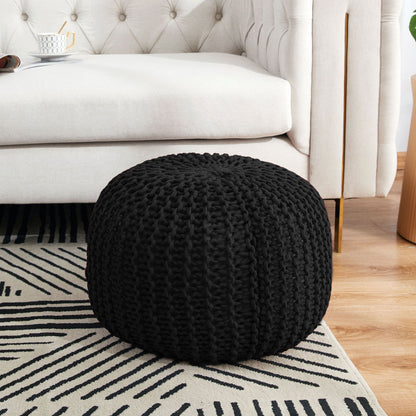 Cheer Collection 18" Round Pouf Ottoman - Chunky Hand-Knit Decorative and Comfortable Foot Rest