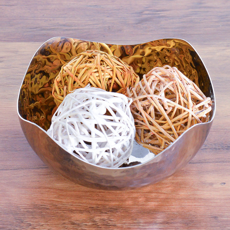 Berkware Shiny Hammered Stainless Steel Decorative Bowl - Silver Colored Wave Textured Metal Potpourri Holder, Fruit Bowl and Candy Dish