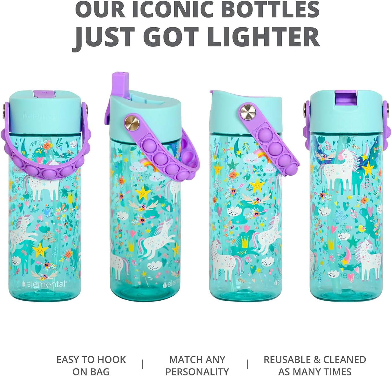 Elemental Splash 18oz Pop Bottle 2 Pack - Unicorn and Rose