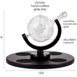 Berkware Globe Whiskey Decanter and 4 Cups Set with Wood Base