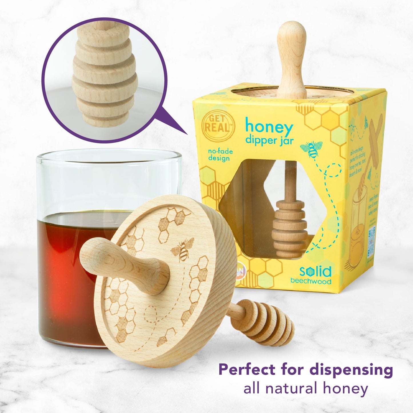 Glass Honey Dipper Jar - Honey Bee