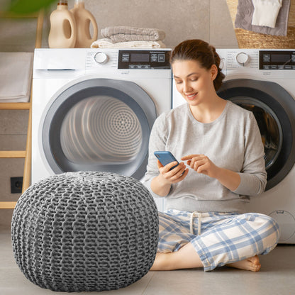 Cheer Collection 18" Round Pouf Ottoman - Chunky Hand-Knit Decorative and Comfortable Foot Rest