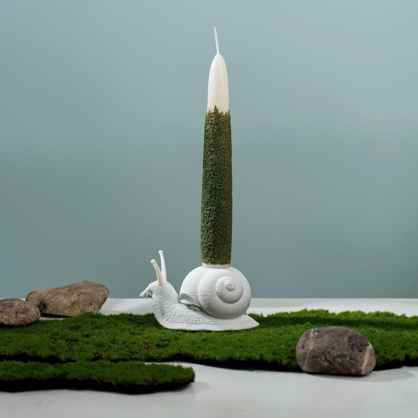 Moss Taper Scented Candle & Snail Candle Holder Set for Home Decoration Crafts Arts