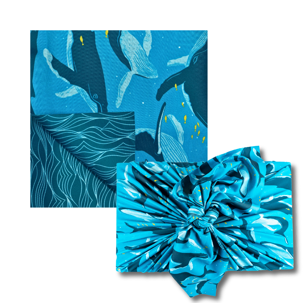 Extra Large Reusable Cloth Furoshiki Gift Wrap | Whales & Waves
