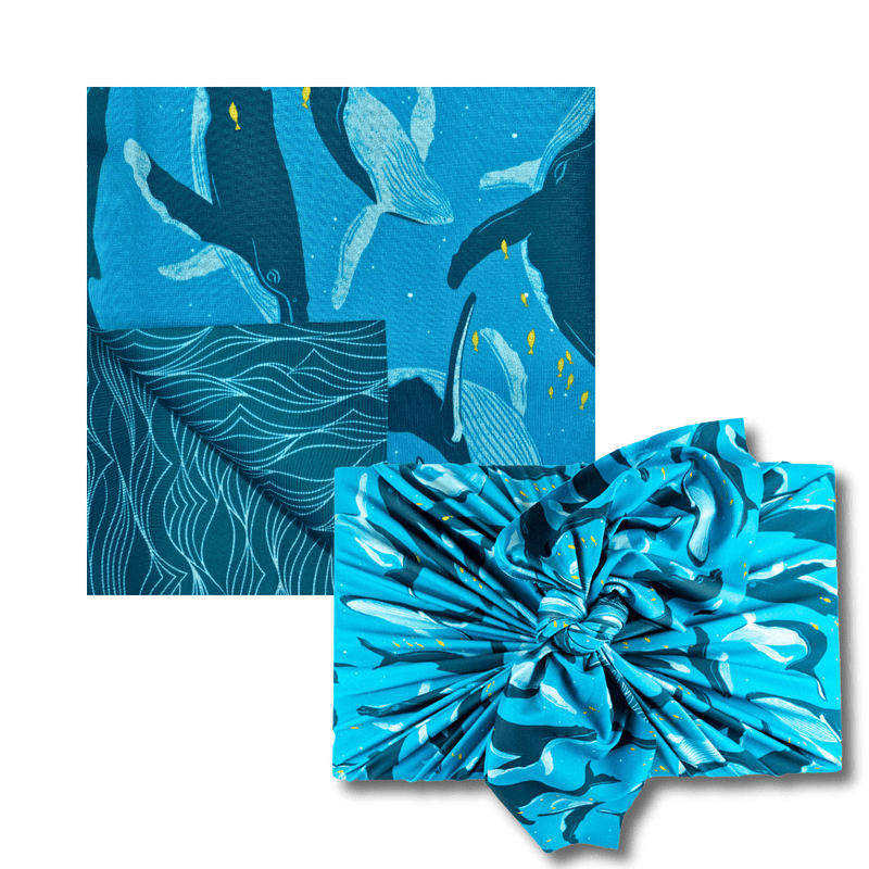 Extra Large Reusable Cloth Furoshiki Gift Wrap | Whales & Waves