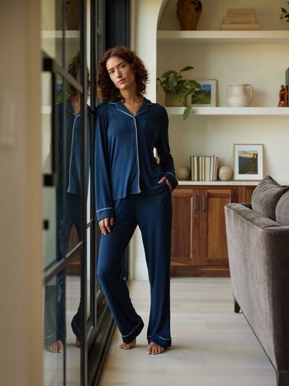 Women's Bamboo Rib-Knit Classic Long Sleeve Pajama Set