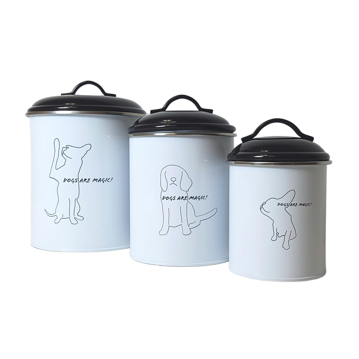 Black & White Pet Food & Treat Storage Canisters (Set of 3) by American Pet Supplies