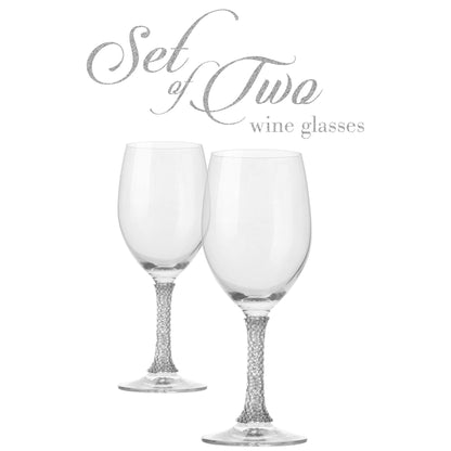 Berkware Set of 2 Crystal Wine Glasses - Elegant Silver tone Studded Long Stem Red Wine Glasses