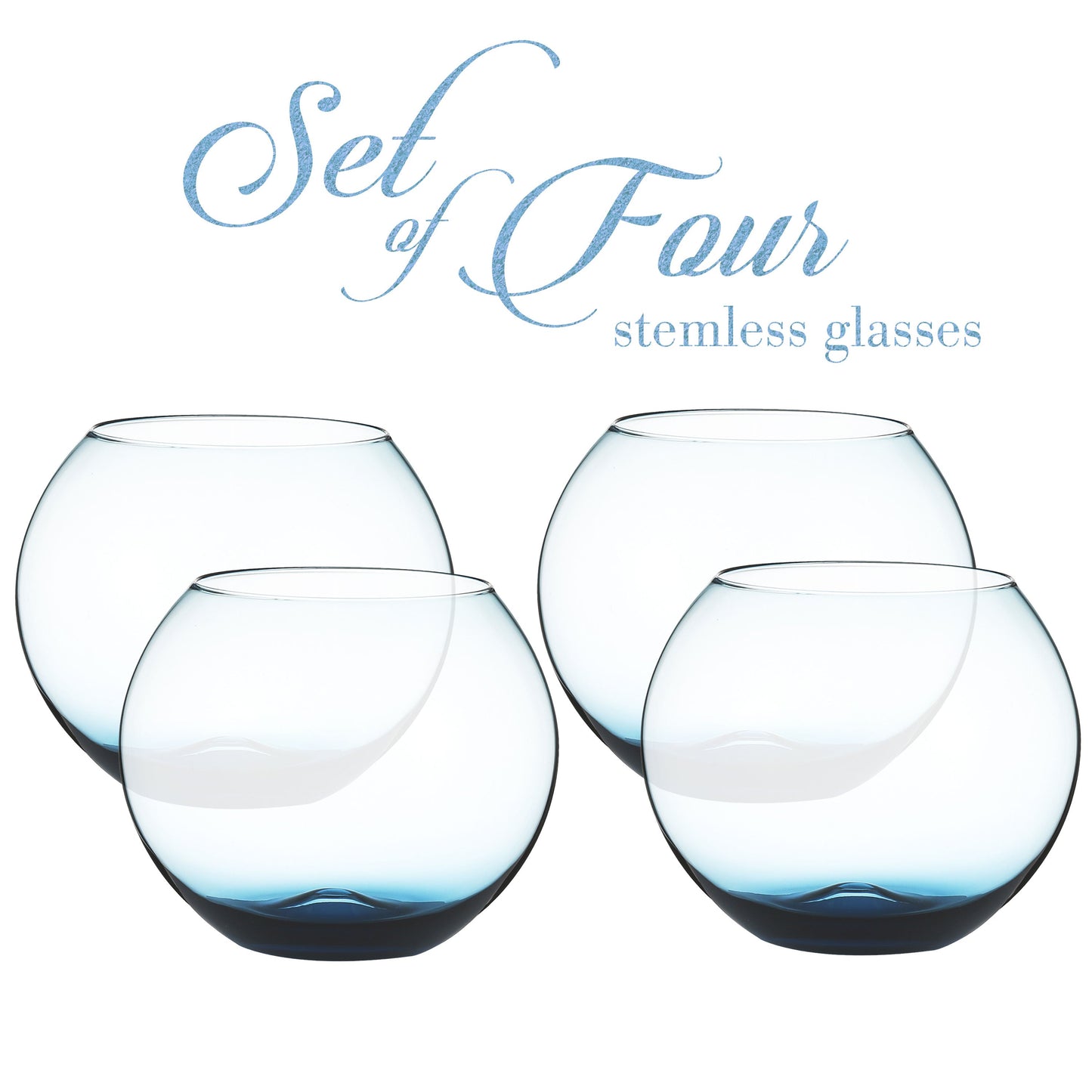 Berkware Set of 4 Sparkling Colored Stemless Wine Glass