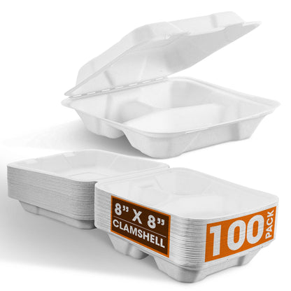 Cheer Collection 8x8 Compostable Eco Friendly Microwavable Clamshell Containers