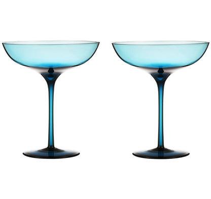 Berkware Luxurious and Elegant Sparkling Blue Colored Glassware - Coupe Cocktail Glass - Set of 4