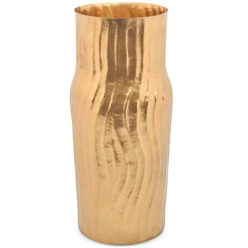 Berkware Gold Colored Flower Vase - Elegant 12" Tall Wavy Textured Decorative Centerpiece Vase