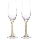 Berkware Champagne Glasses Set of 2 - Luxurious Crystal Champagne Flutes - Elegant Rhinestone Embellished Stem - Two Gold tone Champagne Glasses for toasting